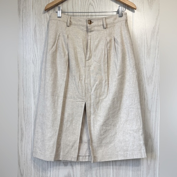 Banana Republic Skirt Taupe Herringbone Lined Cotton Blend Tailored MIDI Size 8 - Picture 1 of 4